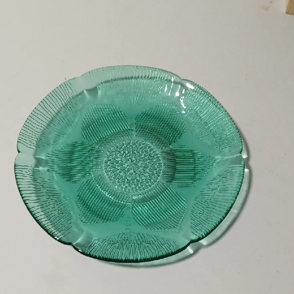 Green Glass Teacup and Saucer Set